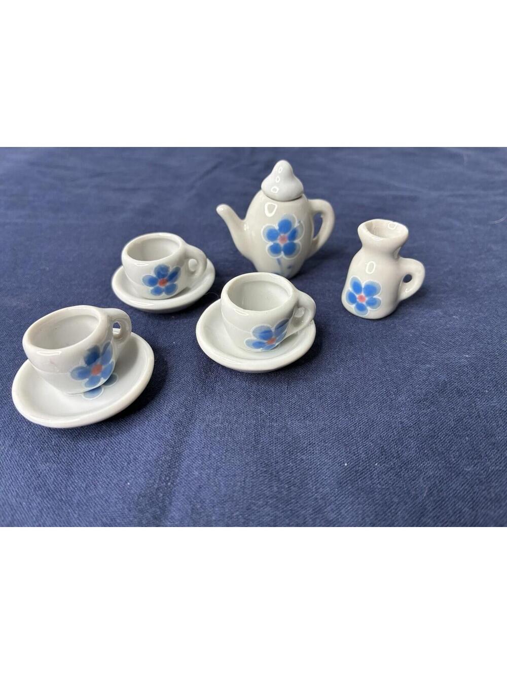 The Tiniest Vintage Toy Miniature Tea Set with Blue Flowers - Small & Charming!